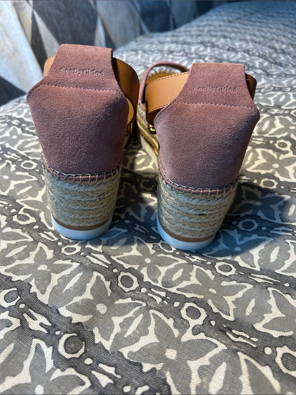 See By Chloe Coral-Pink Espadrille Wedge Sandals